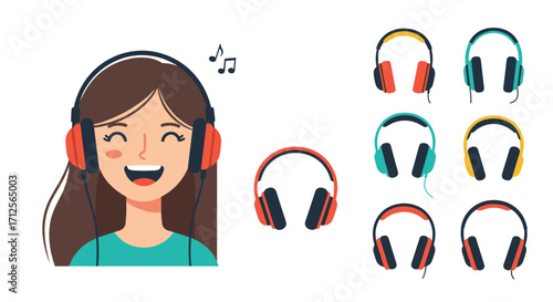 A young person happily listening to music with headphones.