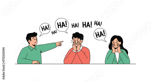 Friends laughing together at a joke while one points.