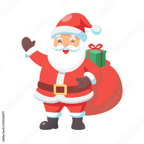 Jolly Santa Claus: A festive depiction of Santa Claus, radiating joy, with a hearty laugh and wave. The iconic figure carries a sack overflowing with gifts, ready to spread holiday cheer.