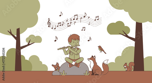 Harmonious Melodies: Boy's Forest Serenade Inspires Delightful Moments of Joy and Tranquility