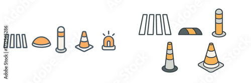 Traffic cones and road markings in a simple and clear design for urban safety and management