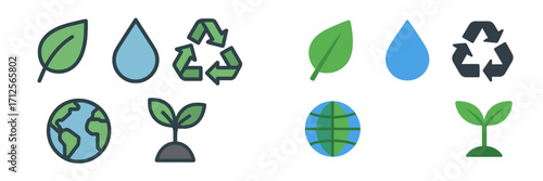 Variety of environmentally friendly icons illustrating nature, sustainability, and global conservation efforts