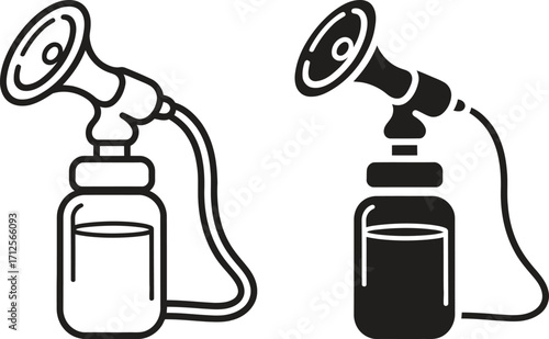 Breast pump icon set for motherhood and baby care