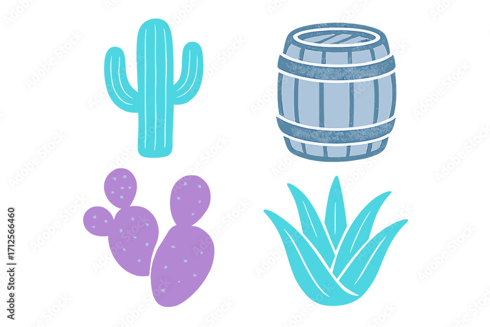 Obraz premium Cactus, barrel, and agave illustrations showcasing desert plants and themes