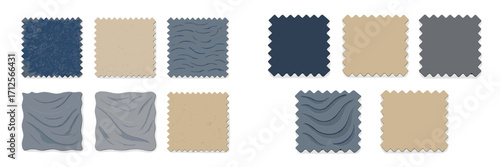 Various textured fabric swatches arranged in a grid showcasing different colors and patterns