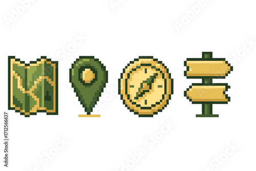 Navigating the world of pixel art with maps, locations, and directions displayed in vibrant colors