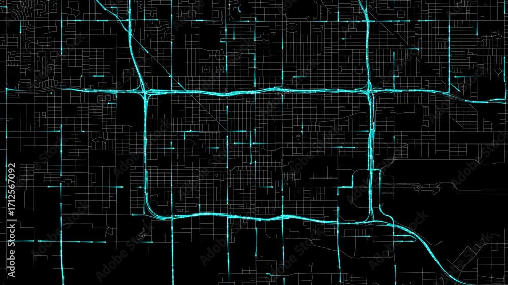 Traffic Flow Simulation Map Urban Traffic Flow Map Simulation in Phoenix, Arizona, GPS Smart city ...