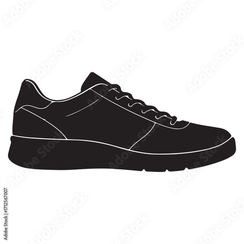 Black and White Silhouette of a Sport Shoe for Fashion Fitness and Active Lifestyle Advertising Campaign Vector Design