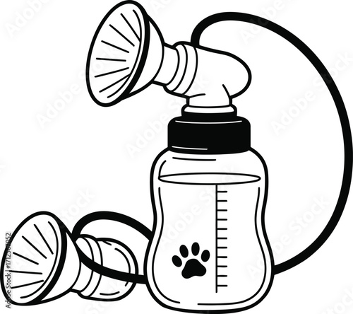 Illustration of a pet milk bottle with a nipple and pump