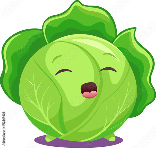 Cabbage sleepy with half-closed eyes and a yawn icon