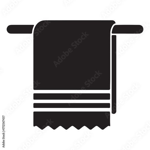 Black and White Towel Icon Hanging on a Rack Simple and Clean Design for Modern Bathrooms
