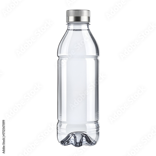 Professional Clear Plastic Water Bottle with Silver Cap Isolated on White Background