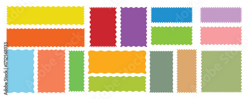 Rectangle shape frame with zigzag edge.  Set of Zigzag and colorful Shapes. Vector set colorful wavy edge frames. Rectangular jagged curved box element. 