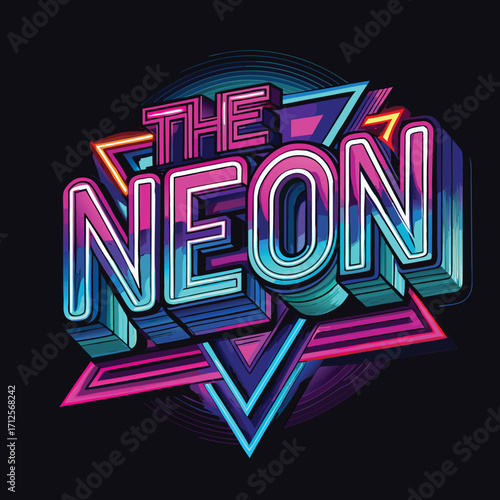 Vibrant neon text typography design with glowing effects and retro futuristic style