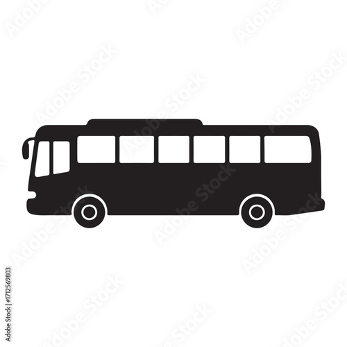 Black bus icon on white background for design elements and transportation concepts representing public transport and city services