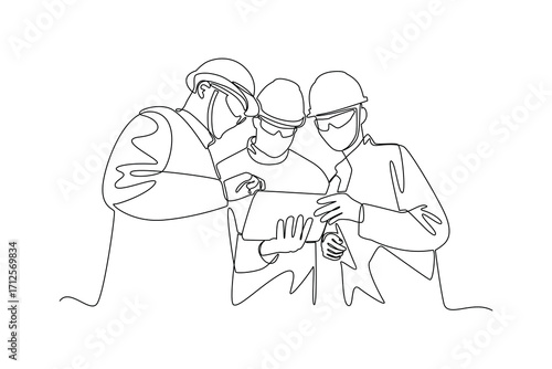 Continues line and simple line of architects discussing building structure Single line drawing vector graphic design illustration