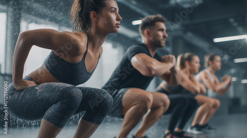 Mixed Gender Group Workout in Gym, Men and Women Exercising Together