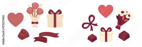 Valentine's Day celebration with gifts, flowers, and heart symbols in a cozy setting
