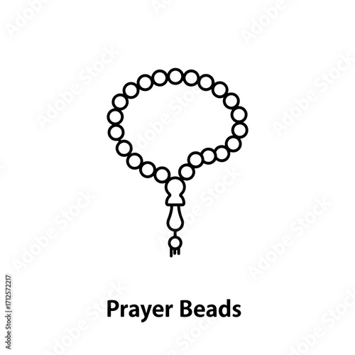 Prayer beads icon in minimalist style on white background  