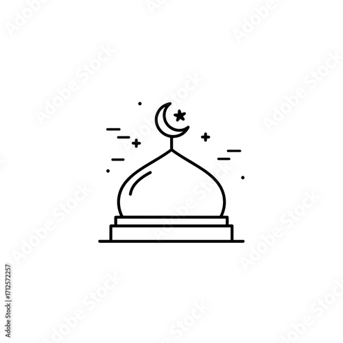 Icon of mosque dome with crescent moon and stars representing Ramadan  