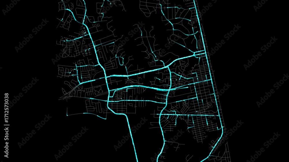 Traffic Flow Simulation Map Urban Traffic Flow Map Simulation in Virginia Beach, Virginia, GPS ...