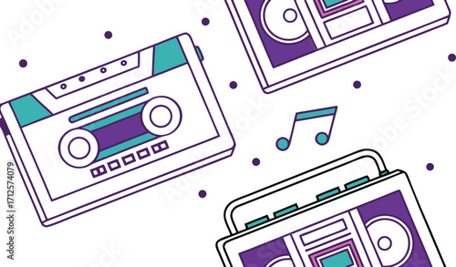 Nostalgic retro cassette tape illustration evoking 80s music vibes and vintage entertainment