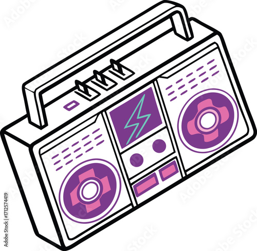 Vintage boombox blasting retro vibes, a cool party icon for music lovers and 80s enthusiasts