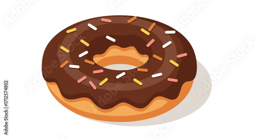 Delicious chocolate donut with colorful sprinkles in isometric style on white background
