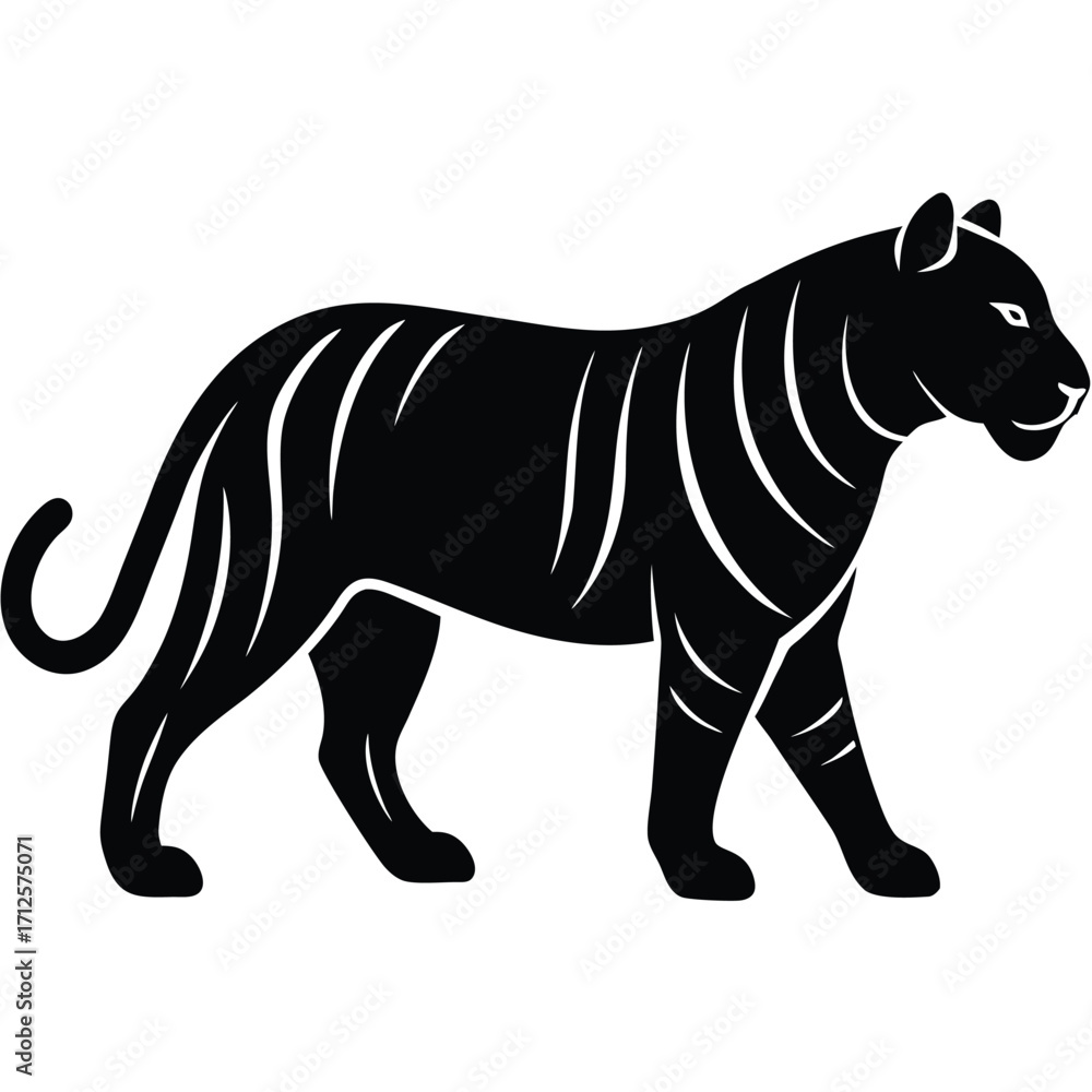 Fototapeta premium walking tiger silhouette side profile simple li