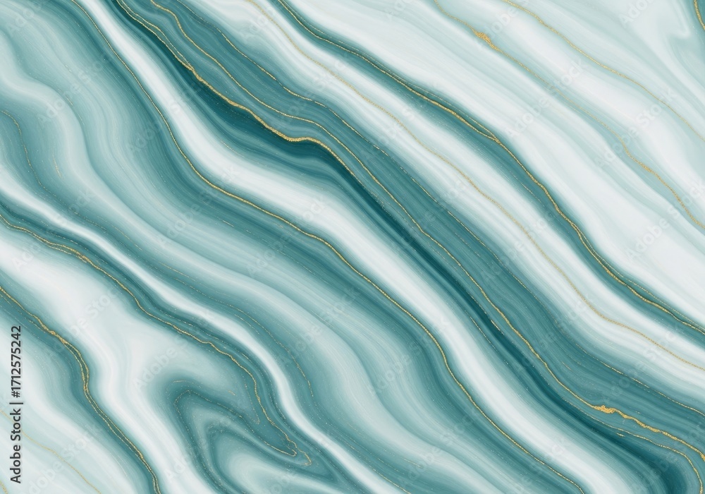 Obraz premium Agate Texture with Golden Veins, Abstract Teal and White Waves Pattern Background