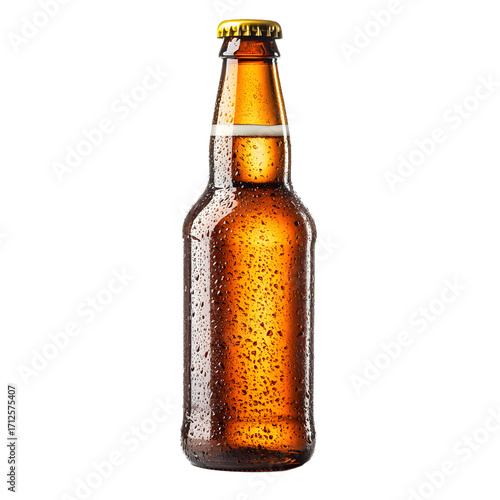 Refreshing Amber Beer Bottle with Condensation Drops - Professional Beverage Photography