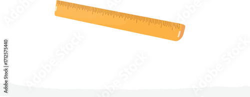 Bright yellow plastic ruler for precise measurement and drawing straight lines, an essential educational and office tool on a clean white background
