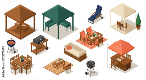 Outdoor furniture collection: isometric styles for patios and gardens