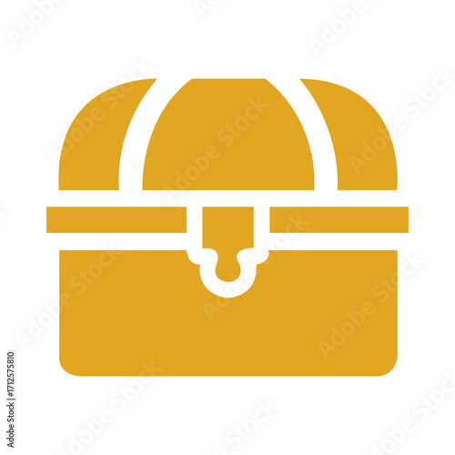 Golden treasure chest icon showing wealth and adventure is displayed over white background