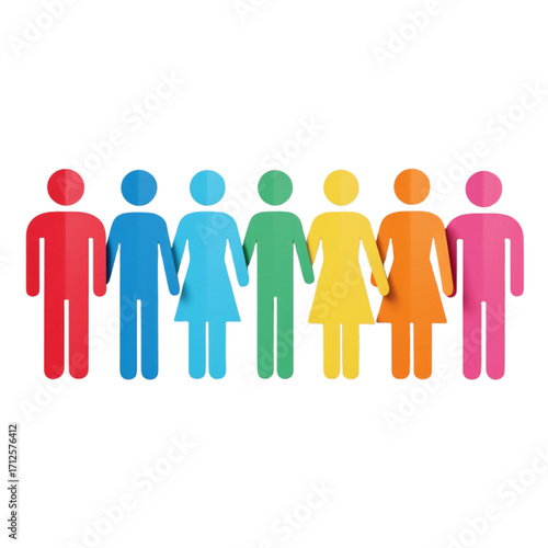 Wallpaper Mural Isolated on transparent background of colorful paper cutout figures holding hands in a line   Torontodigital.ca