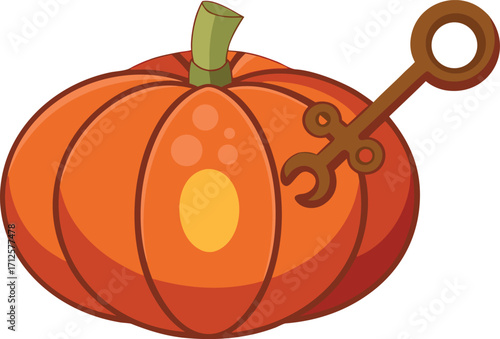 Orange Pumpkin with Antique Key Illustration