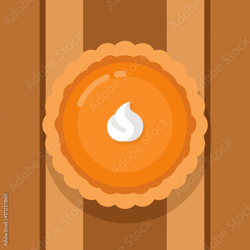 Overhead View of Delicious Pumpkin Pie with Whipped Cream Topping