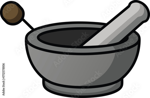 Gray Mortar and Pestle Illustration