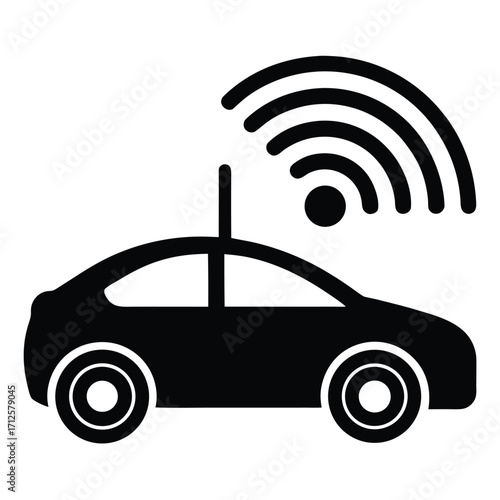 self driving car with radar waves  vector icon