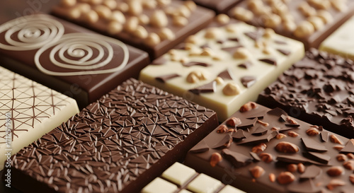Exquisite assortment of artisan chocolate bars with diverse flavors and textures creating a