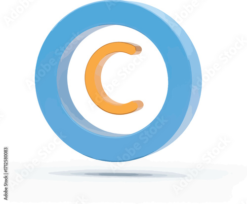 Three-dimensional blue and orange symbol representing intellectual property, authorship, and legal rights