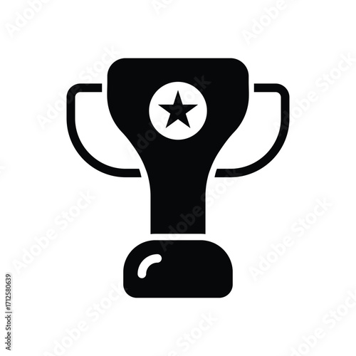 A black trophy with handles and a star on the front