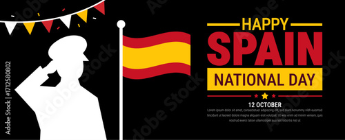 Spain national day salute and spain flag background, banner, card or poster design template is observed every year during October, to raise awareness about the mission. Vector illustration.