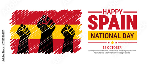 Spain national day background, banner, card or poster design template is observed every year during October, to raise awareness about the mission. Vector illustration.
