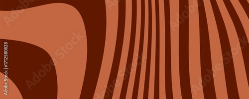 Retro coffee color background. Milk chocolate liquid dessert texture. Wavy swirl candy pattern for poster, cover, banner, pamphlet. Vintage brown trippy hippie wallpaper in 60s or 70s style. Vector