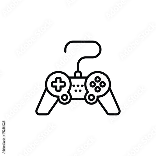 A blackandwhite line drawing of a game controller. Line icon. Editable stroke