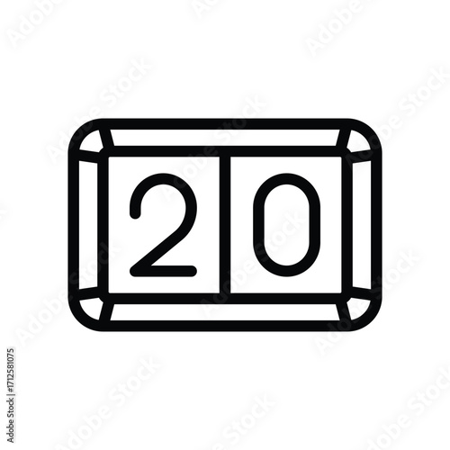 A blackandwhite line drawing of a scoreboard with the number 20 displayed on it. Line icon. Editable stroke