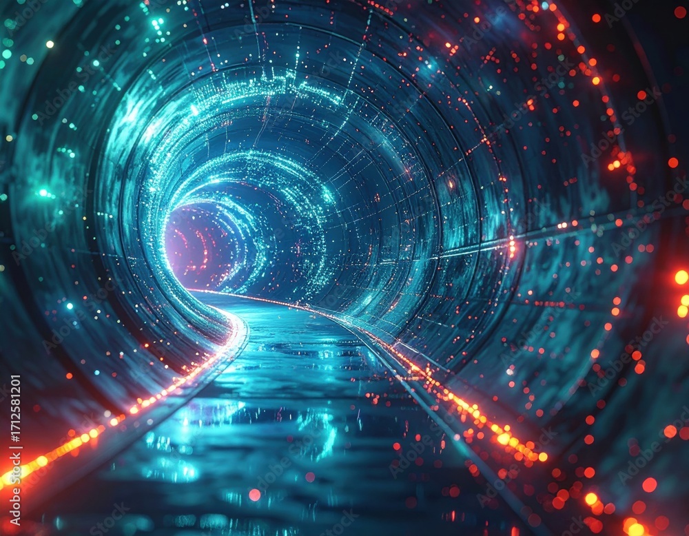Obraz premium Futuristic tunnel with glowing lights