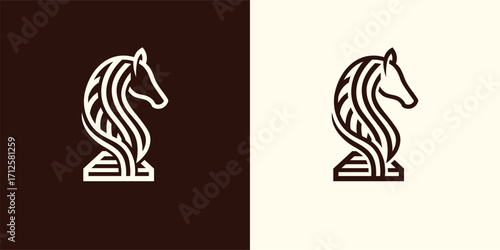 Chess Knight Horse Logo Design - Elegant Line Style Horse Icon Illustration