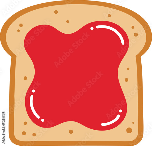A slice of toasted bread with a generous spread of bright red jam or jelly.